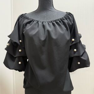 Valentine’s Party blouse Elegant Black Ruffled Women's Top